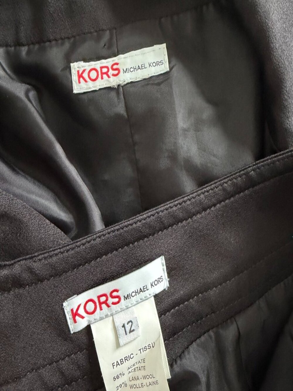 Vintage MICHAEL KORS Wool 2 Piece Skirt Suit Black Sz 12 - Picture 15 of 16